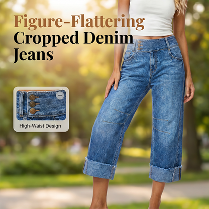 👖 Nouvelle Arrivée💙 Jean Large Court Femme – Taille Haute Boutonnée