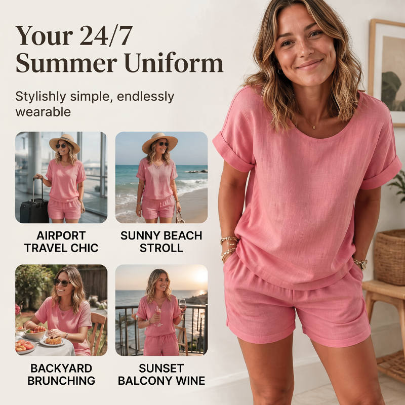 Ensemble deux pièces en lin et coton – style décontracté et ultra confortable 🌸