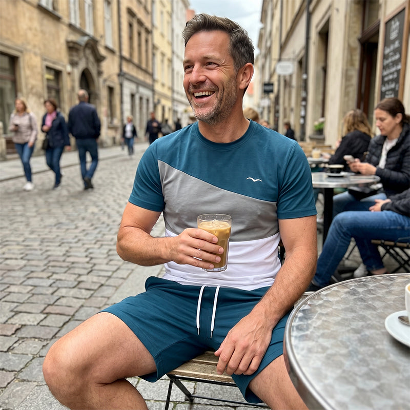 📢📢50% OFF !! ⏰Ensemble t-shirt et short color-block pour homme
