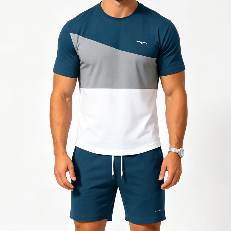 📢📢50% OFF !! ⏰Ensemble t-shirt et short color-block pour homme