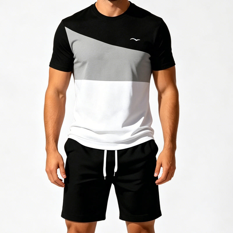 📢📢50% OFF !! ⏰Ensemble t-shirt et short color-block pour homme