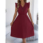 Robe midi pour femme à col en V, en dentelle, à manches à volants et plissée