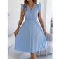 Robe midi pour femme à col en V, en dentelle, à manches à volants et plissée
