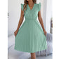 Robe midi pour femme à col en V, en dentelle, à manches à volants et plissée