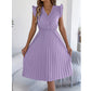 Robe midi pour femme à col en V, en dentelle, à manches à volants et plissée