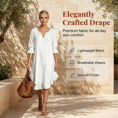 🎉NOUVEAUTÉ – OFFRE À DURÉE LIMITÉE 💞Robe tissée à col en V et ourlet à volants pour femme