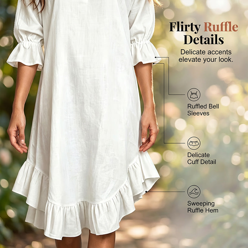 🎉NOUVEAUTÉ – OFFRE À DURÉE LIMITÉE 💞Robe tissée à col en V et ourlet à volants pour femme
