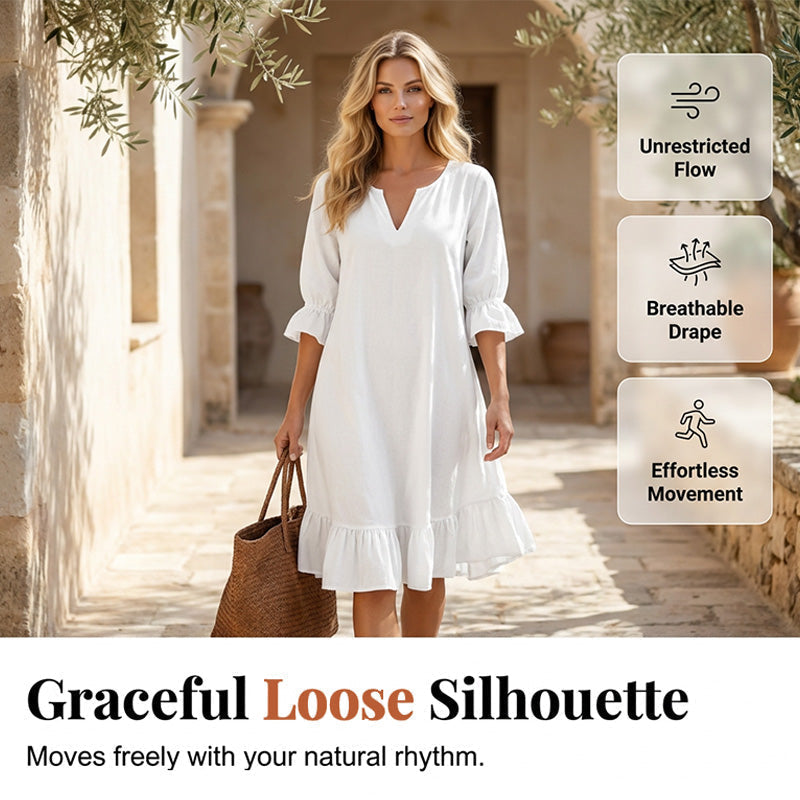🎉NOUVEAUTÉ – OFFRE À DURÉE LIMITÉE 💞Robe tissée à col en V et ourlet à volants pour femme