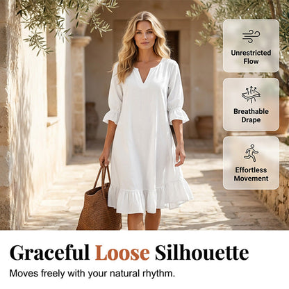 🎉NOUVEAUTÉ – OFFRE À DURÉE LIMITÉE 💞Robe tissée à col en V et ourlet à volants pour femme