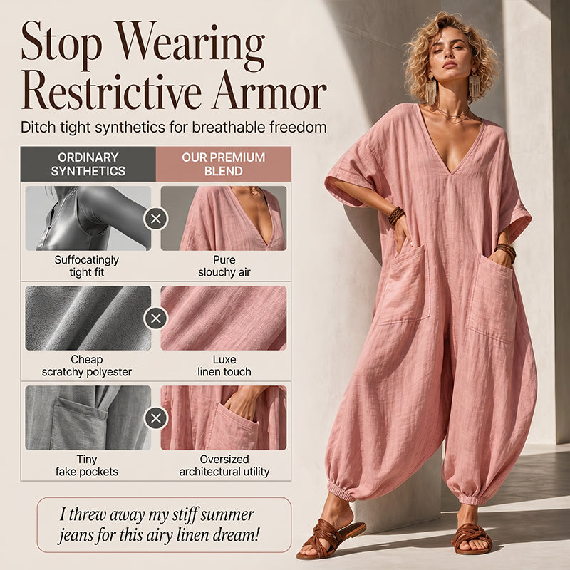 🔥Nouveautés et best-sellers – Combinaison d'été ample à col en V pour femme