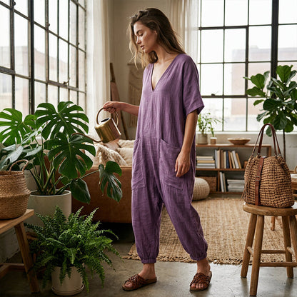 🔥Nouveautés et best-sellers – Combinaison d'été ample à col en V pour femme