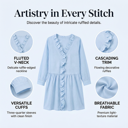 👚✨ Haut élégant pour femme, orné de volants et d'un col en V – féminin, léger et polyvalent – parfait pour le quotidien, le bureau et les occasions spéciales.