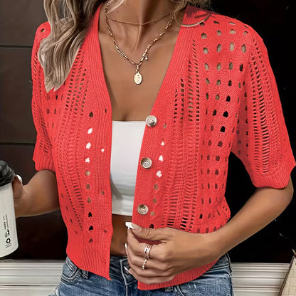🔥Article le plus vendu - Gilet en maille ajourée à manches courtes pour femme