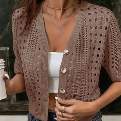 🔥Article le plus vendu - Gilet en maille ajourée à manches courtes pour femme