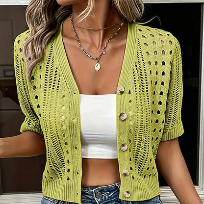 🔥Article le plus vendu - Gilet en maille ajourée à manches courtes pour femme