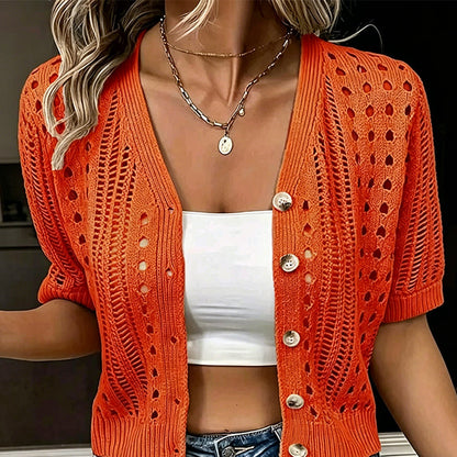 🔥Article le plus vendu - Gilet en maille ajourée à manches courtes pour femme