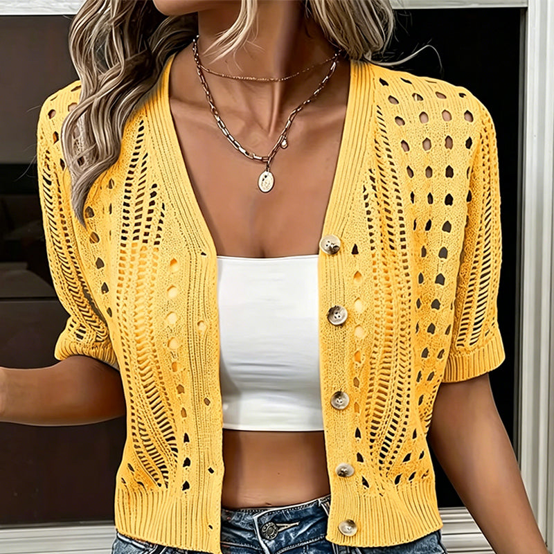 🔥Article le plus vendu - Gilet en maille ajourée à manches courtes pour femme