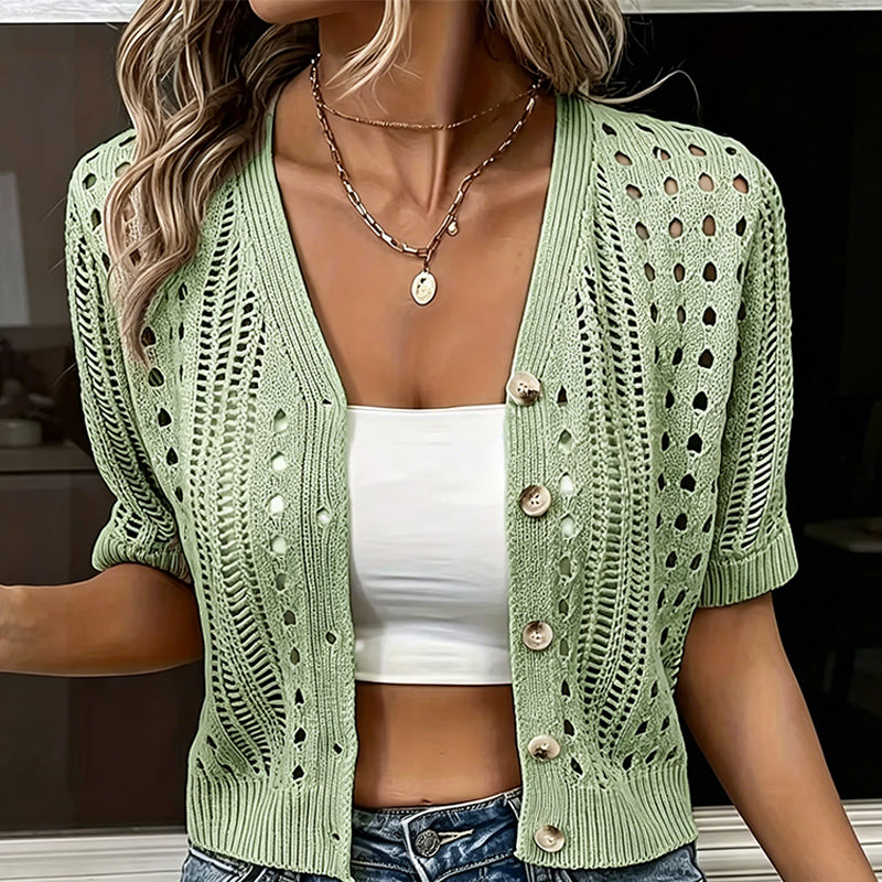 🔥Article le plus vendu - Gilet en maille ajourée à manches courtes pour femme