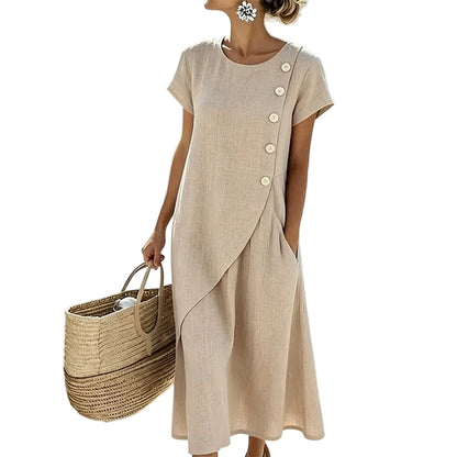 👗 Robe élégante pour femme à encolure ronde – couleur unie, polyvalente et intemporelle – parfaite au quotidien, au bureau et pour les occasions spéciales | Livraison gratuite