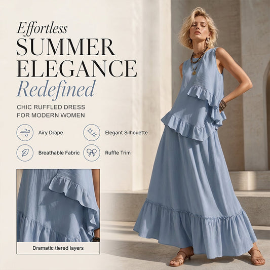 Robe longue sans manches à volants pour femme