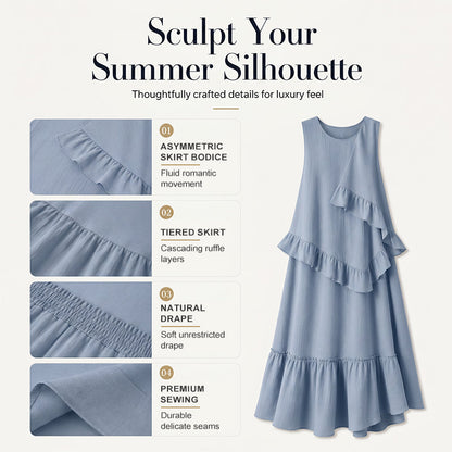 Robe longue sans manches à volants pour femme