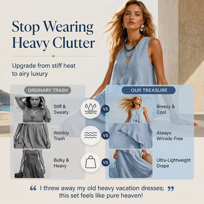 Robe longue sans manches à volants pour femme