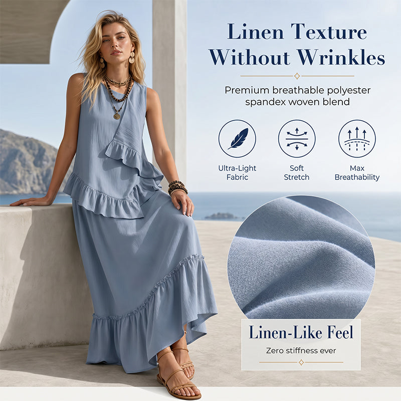 Robe longue sans manches à volants pour femme