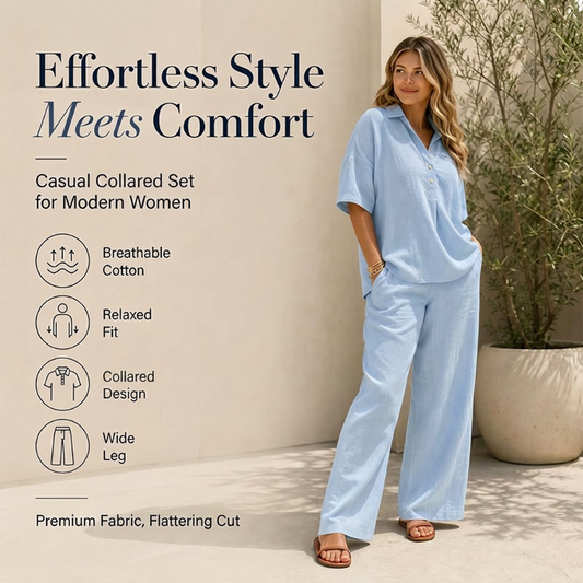 Ensemble chemise boutonnée et pantalon large pour femme – Tenue deux pièces chic ✨