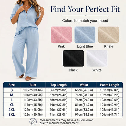 Ensemble chemise boutonnée et pantalon large pour femme – Tenue deux pièces chic ✨