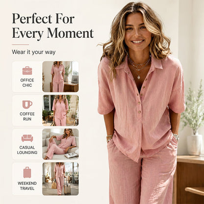 Ensemble chemise boutonnée et pantalon large pour femme – Tenue deux pièces chic ✨