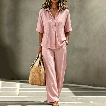 Ensemble chemise boutonnée et pantalon large pour femme – Tenue deux pièces chic ✨