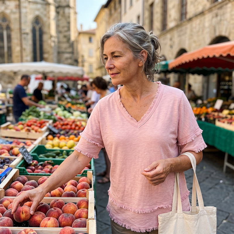 👚✨ Haut élégant à col en V – respirant, coupe ample, idéal pour les journées d'été décontractées