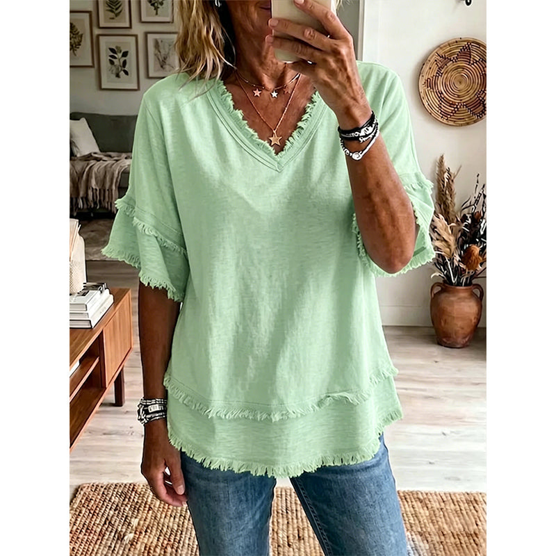 👚✨ Haut élégant à col en V – respirant, coupe ample, idéal pour les journées d'été décontractées