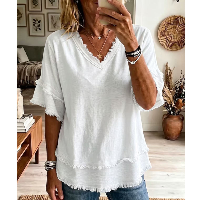 👚✨ Haut élégant à col en V – respirant, coupe ample, idéal pour les journées d'été décontractées