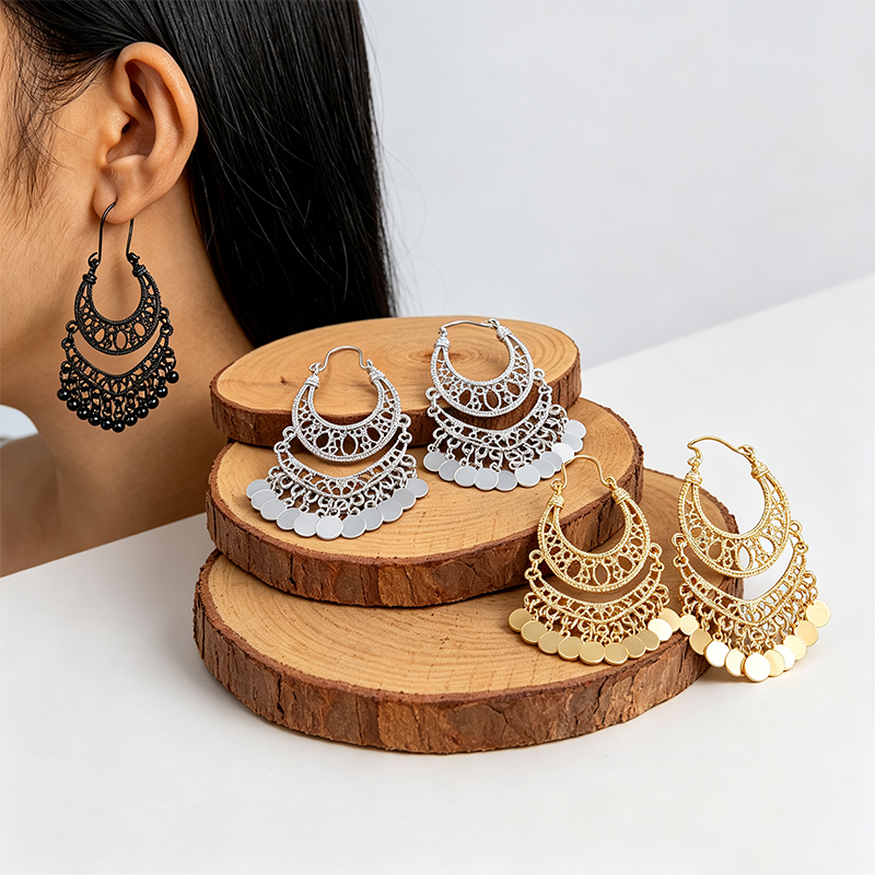 Boucles d'oreilles pendantes élégantes de style vintage en forme de U