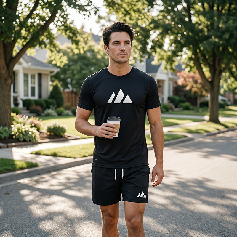 👕 PROMOTION LIMITÉE -50% ! ✨ Ensemble T-Shirt Manches Courtes & Short à Cordon pour Homme – Imprimé Géométrique, Respirant, Polyvalent 🔥