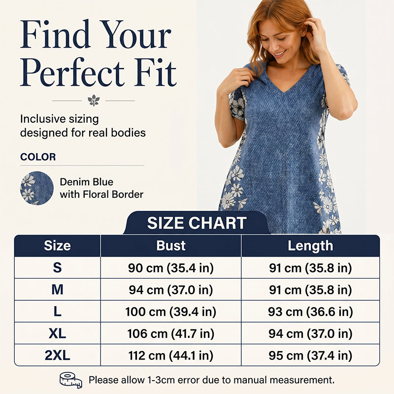 Robe femme à col V imprimé effet denim
