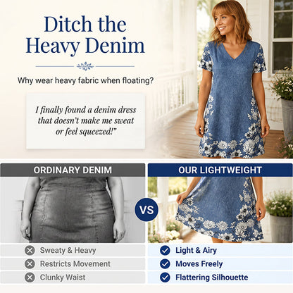 Robe femme à col V imprimé effet denim