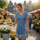 Robe femme à col V imprimé effet denim