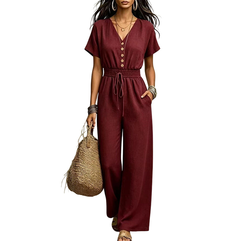 Combinaison pour femme à encolure en V qui souligne la taille