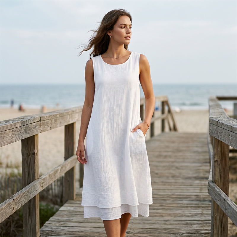 Robe d'été sans manches à volants pour femme