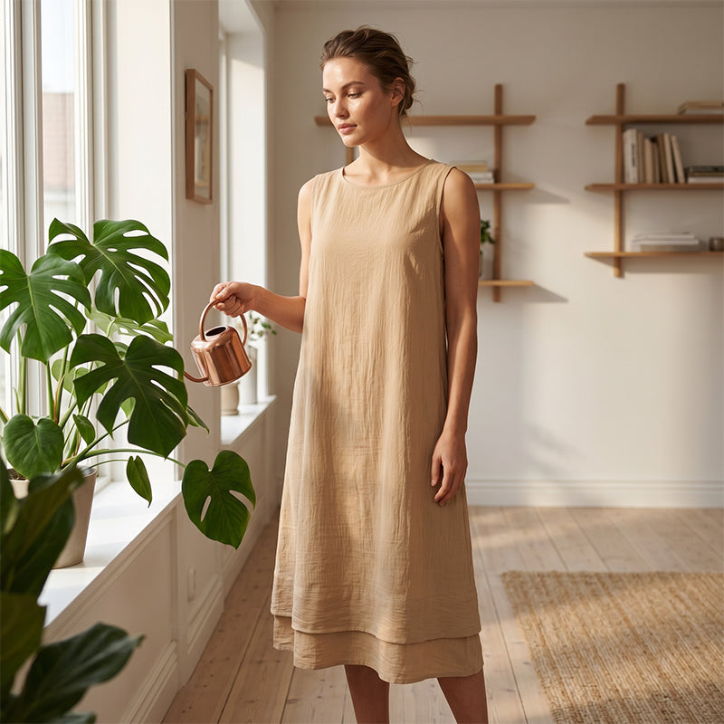 Robe d'été sans manches à volants pour femme