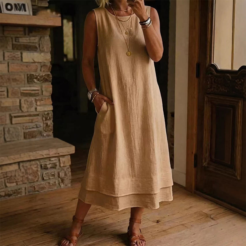 Robe d'été sans manches à volants pour femme