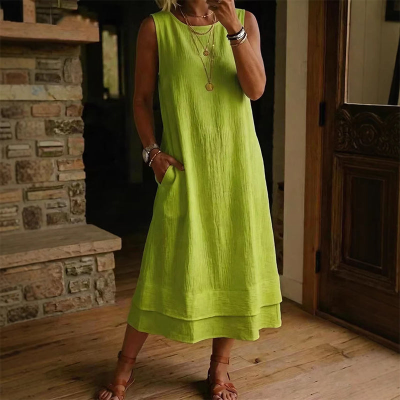Robe d'été sans manches à volants pour femme