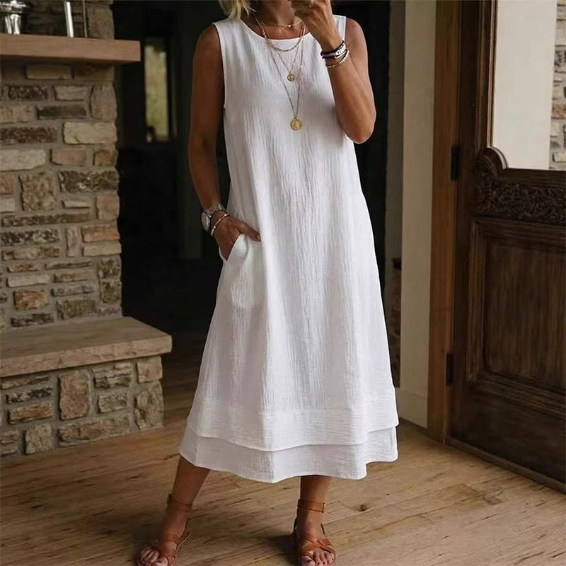Robe d'été sans manches à volants pour femme