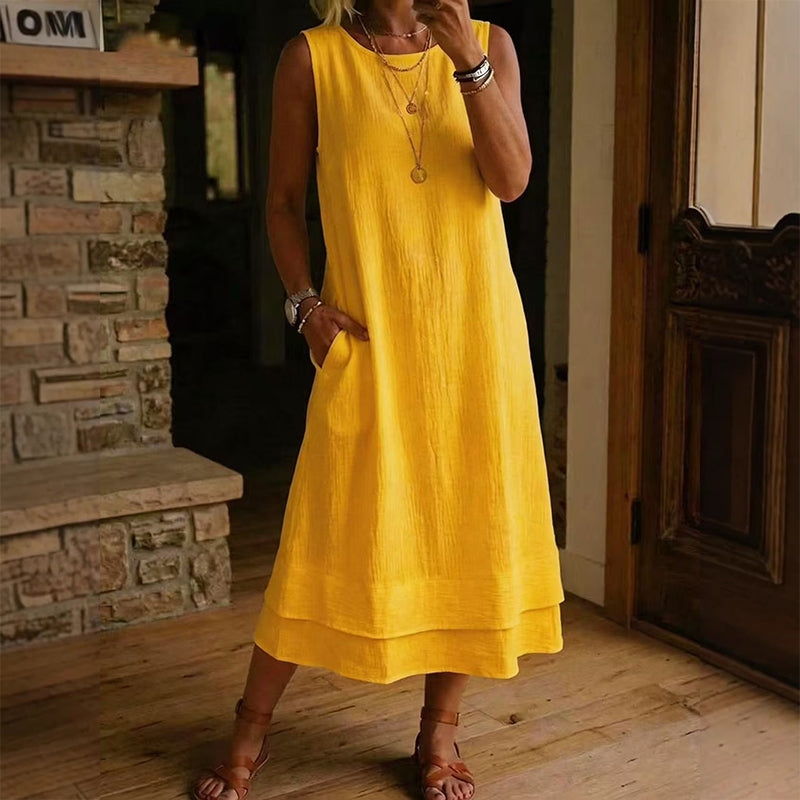 Robe d'été sans manches à volants pour femme