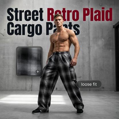 👖 50% DE RÉDUCTION 🧩 Pantalon cargo à carreaux rétro pour homme – Coupe ample & confortable – Look vintage, poches pratiques – parfait pour l’automne ou un style urbain décontracté ✨🍂