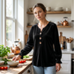 Blouse décontractée ample à col V pour femme