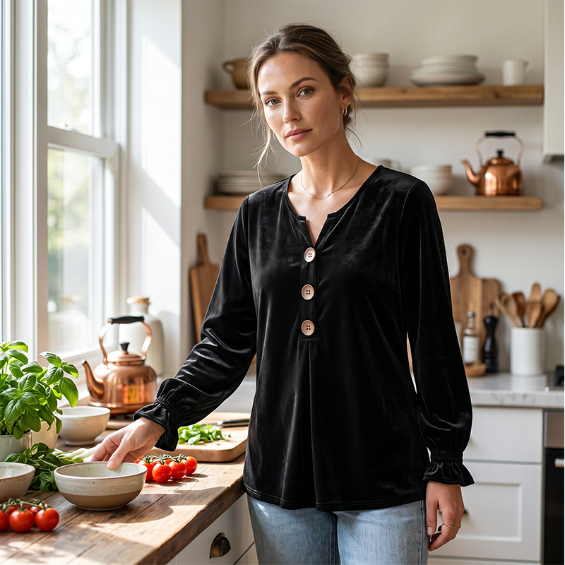 Blouse décontractée ample à col V pour femme