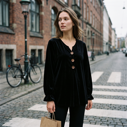Blouse décontractée ample à col V pour femme